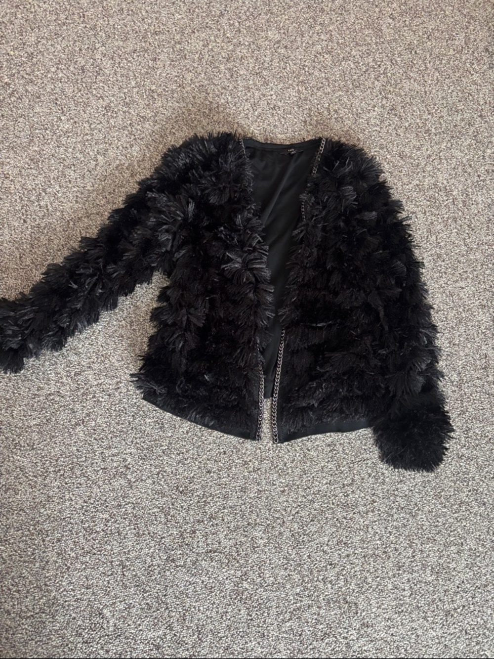 Fate Black Faux Fur Teddy Jacket with Chain Trim